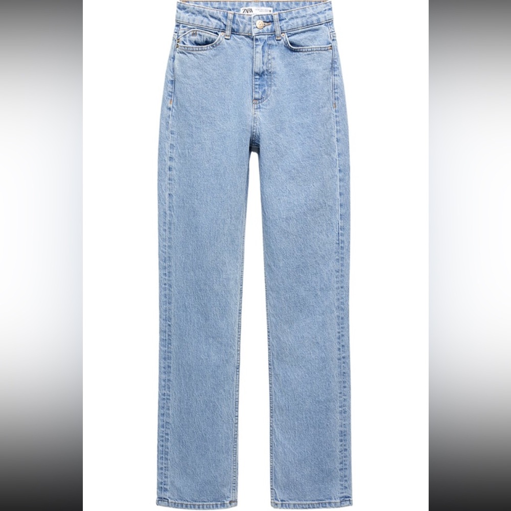 ZARA Z1975 Gold Button High Rise Straight Jeans